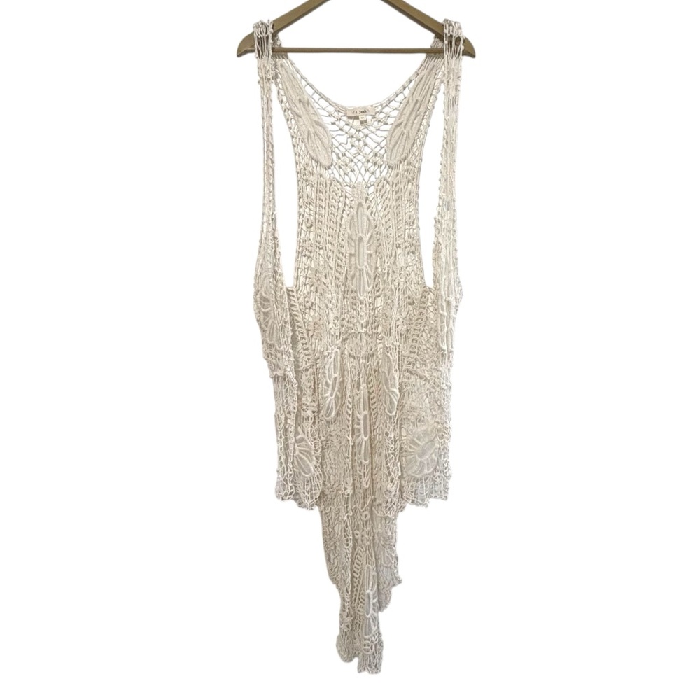 Ivory White Crochet Open Knit Cardigan Vest Western Southwestern Hippie Boho